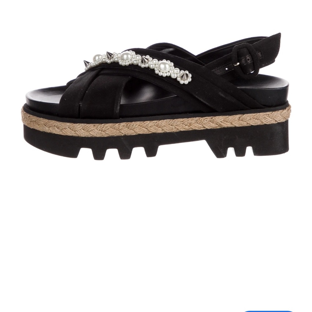 Simone Rocha Black Pearl-Embellished Platform Slingback Sandals 39
